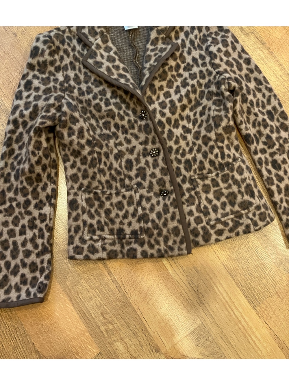Talbots Petites Leopard Print Merino 100% Merino Wool Blazer Jacket